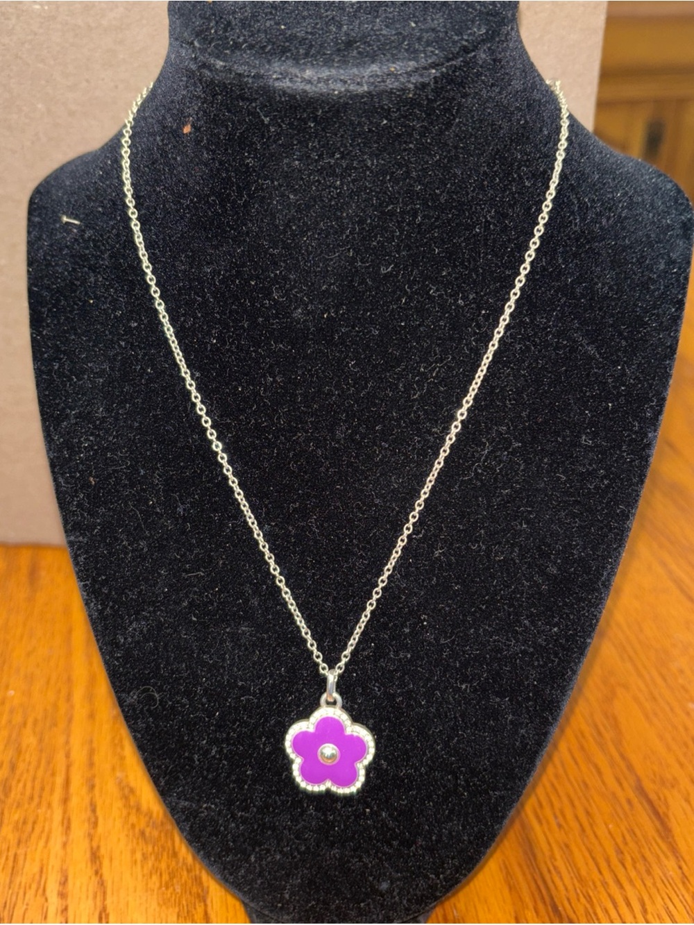 Brighton Dazzling Love Silver Chain Necklace with Plum  Flower Pendant